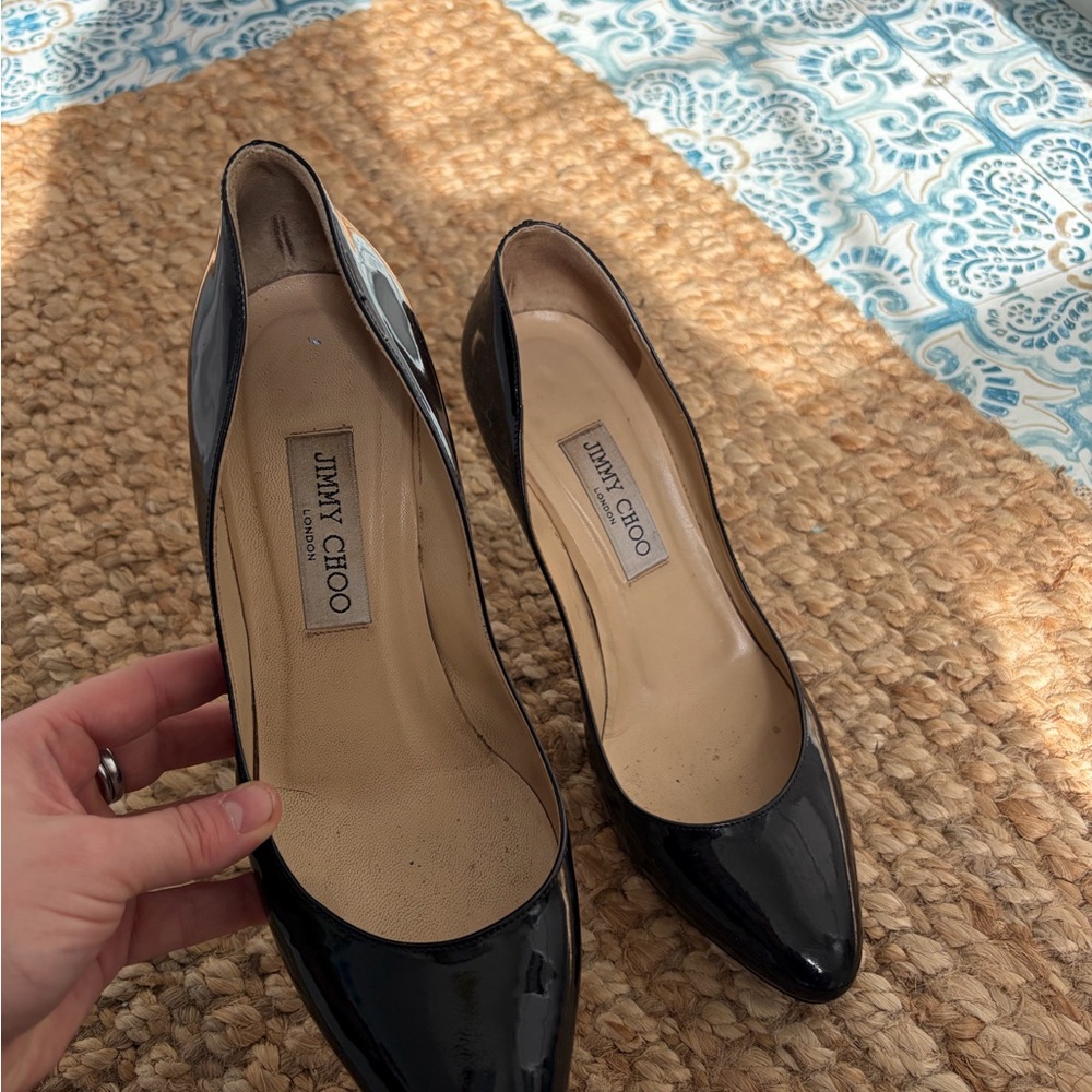 Jimmy Choo Black Patent Pointed-Toe Pumps